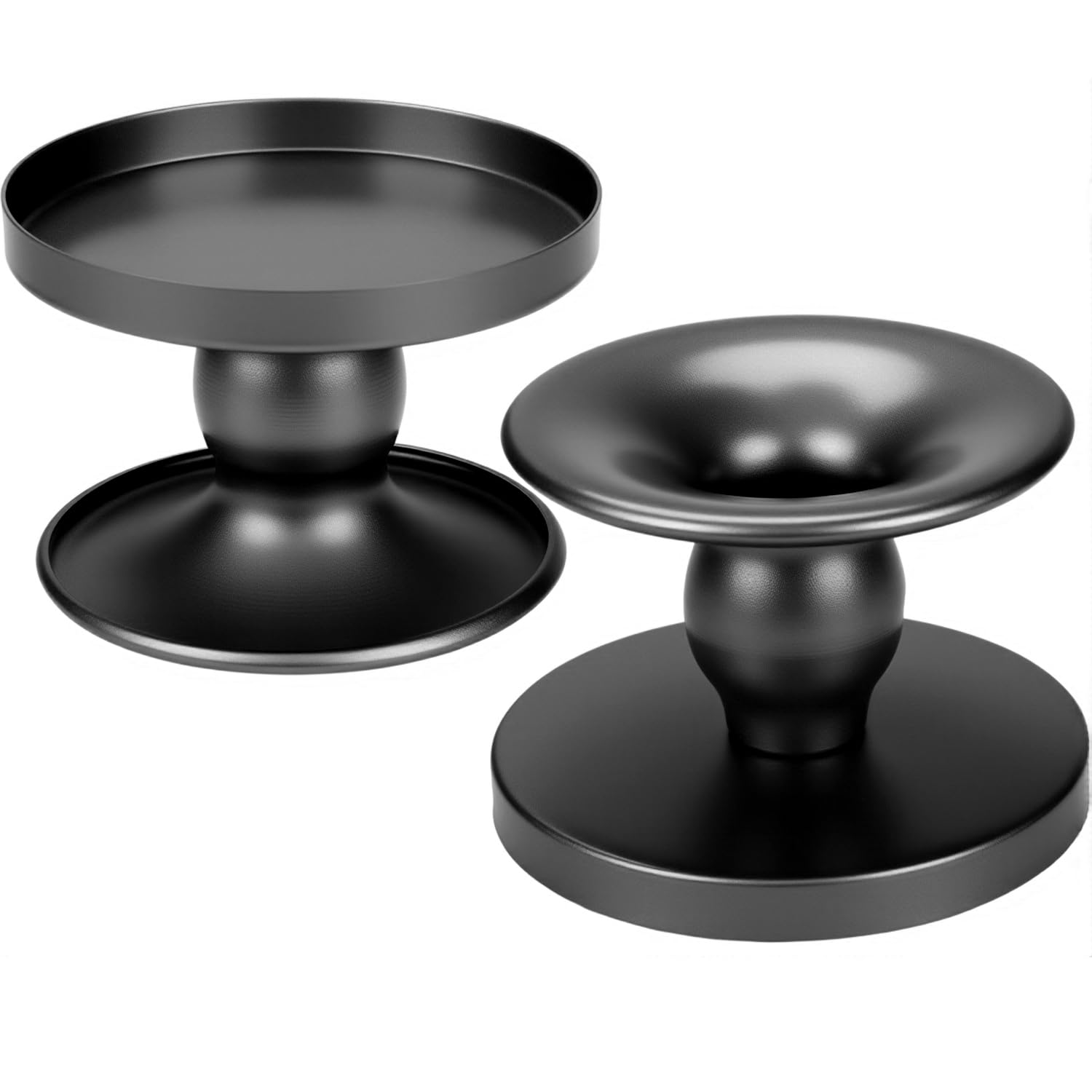 Table Gold Candle Holders – Set of 2 | Reversible Metal Candle Stand for Pillar & Taper Candles | Stylish Tabletop Candle Tray for Home Décor,