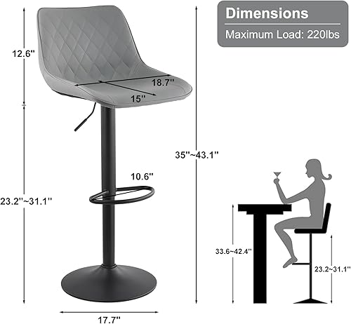 Miniatura 3 de CLIPOP Juego de 4 taburetes de bar giratorios de 360 , taburete de bar de altura ajustable de piel sintética con patrón de diamante trasero,