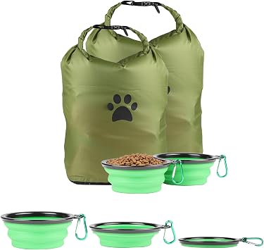 Pet Food Storage Bags,2 Pack Dog Food Travel Container, Portable Dog Food Carrier, with 2Pack Collapsible Dog Travel Bowls, for Container Bag for Camping & Dogs Boarding - Keeps Food Fresh