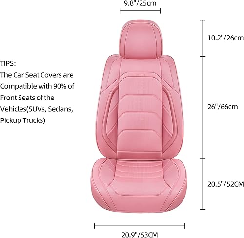 Miniatura 5 de TIEHESYT Fundas de asiento delantero de automóvil color rosa, par de fundas de asiento delantero y reposacabezas de cuero transpirable para una