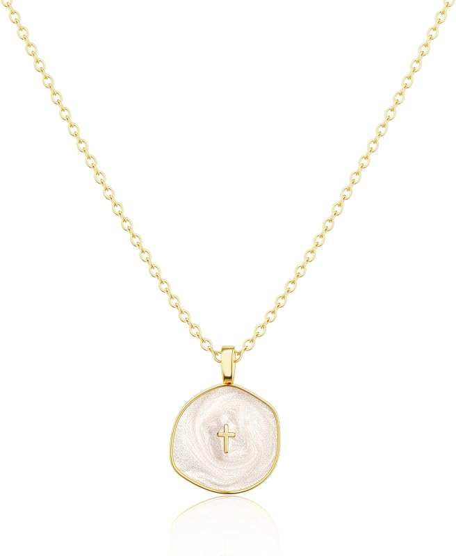 Tewiky Cross Necklace for Women 14k Gold Plated Cross Pendant Necklaces | Cute Necklaces for Women,Jewelry ,Graduation Gift for Her