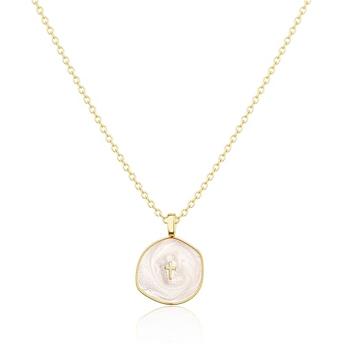 Tewiky Cross Necklace for Women-Dainty Simple 14k Gold Plated Cross Pendant Cute Necklaces for Women Jewelry