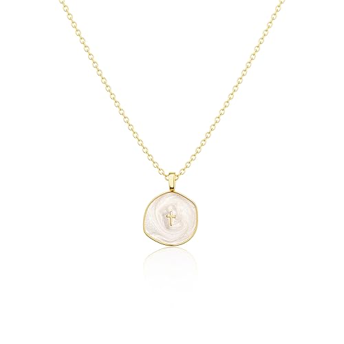 Tewiky Cross Necklace for Women-Dainty Simple 14k Gold Plated Cross