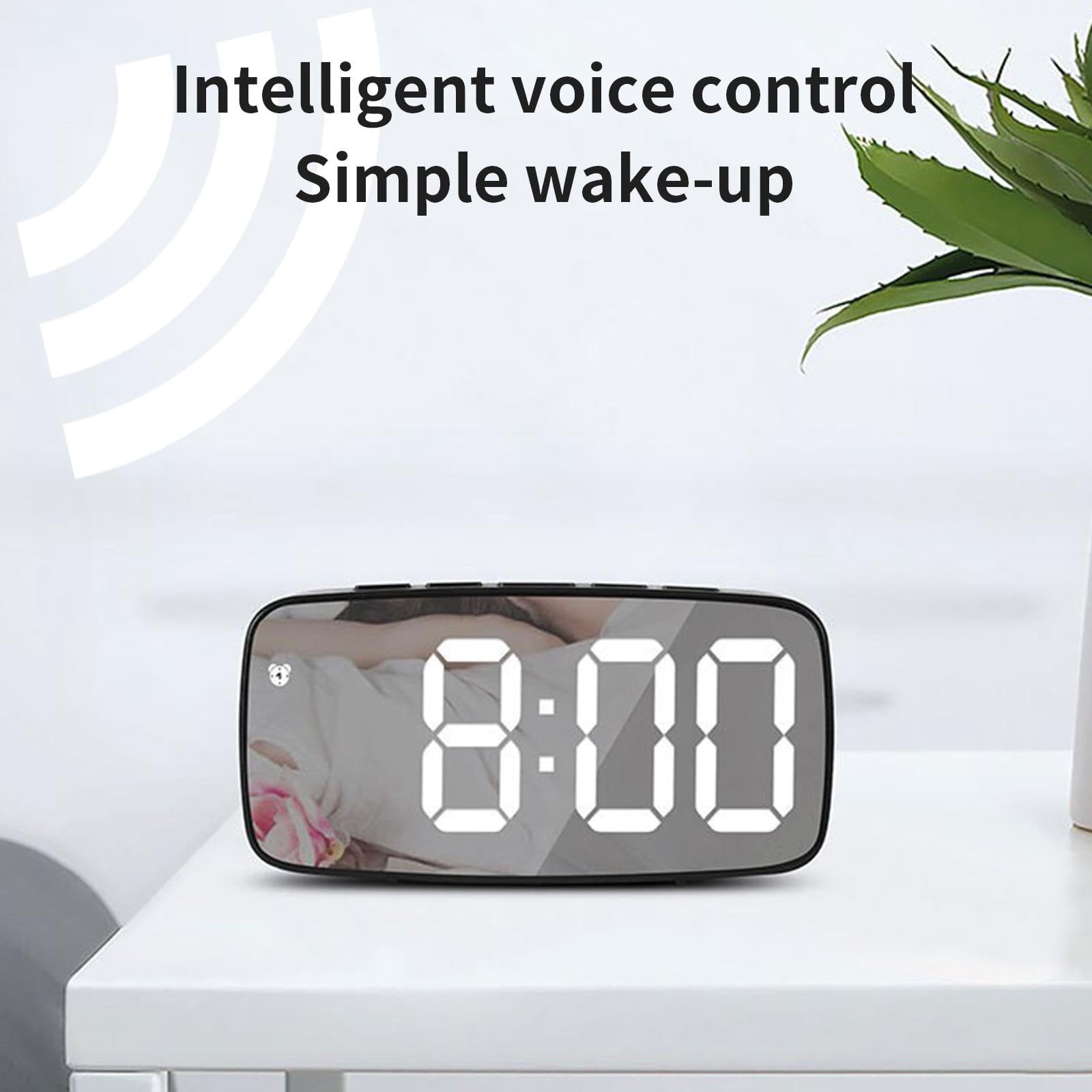 Reloj despertador digital para dormitorio, pantalla LED grande, caja negra, reloj eléctrico inteligente, formato 12/24h, modo de repetición, despertador inteligente de voz, reloj de mesita de noche