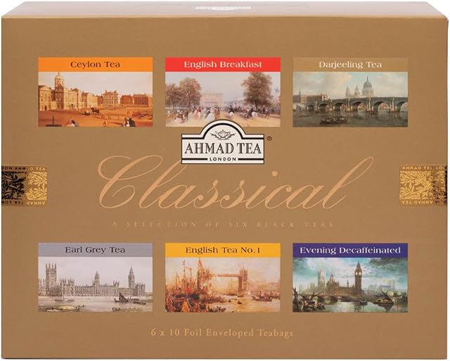 Ahmad Tea Classical Black Tea Selection Pack | Black tea, Decaf Tea | Perfect tea gift | 60 Teabag Sachets | 6 Flavours