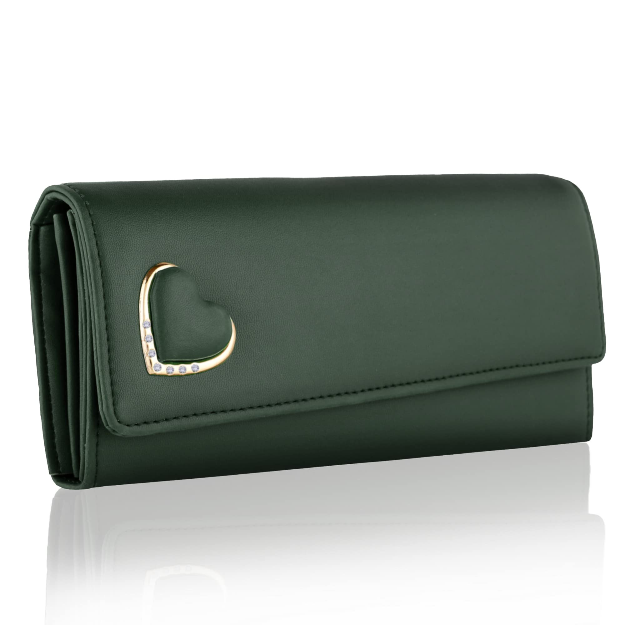 ALSU Women's Faux Leather Green Hand Wallet Clutch | Phone Pocket | 4 Card Slots (Gdu-011Grn)