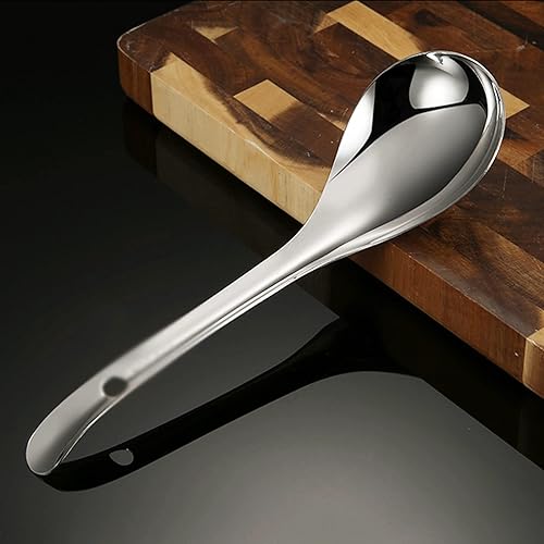 Miniatura 3 de KIZQYN Cucharas redondas de acero inoxidable para caldo gruesas y pesadas para uso en el hogar la cocina o el restaurante