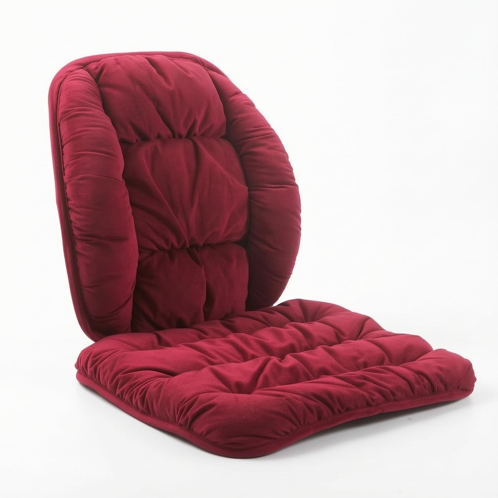 predolo Cojín Silla con Respaldo Cómodo Cojín con Respaldo Acolchado para Oficinistas, Teletrabajadores, Oficina, Teletrabajo, Estudio, Rojo Vino, Cojín 48X48cm + Soporte Lumbar