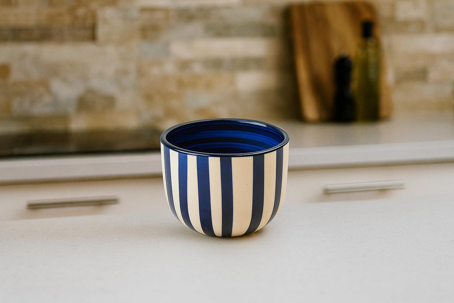 HS Hindustani SAUDAGR Coastal Stripes Ceramic Bowl    Set of 2(320ml Each) Soup Bowl    Without Handle & Spoon Microwave Safe Bowls katori Ideal for Snacks Rice dal Desserts and Gifting. - Image 2 thumbnail
