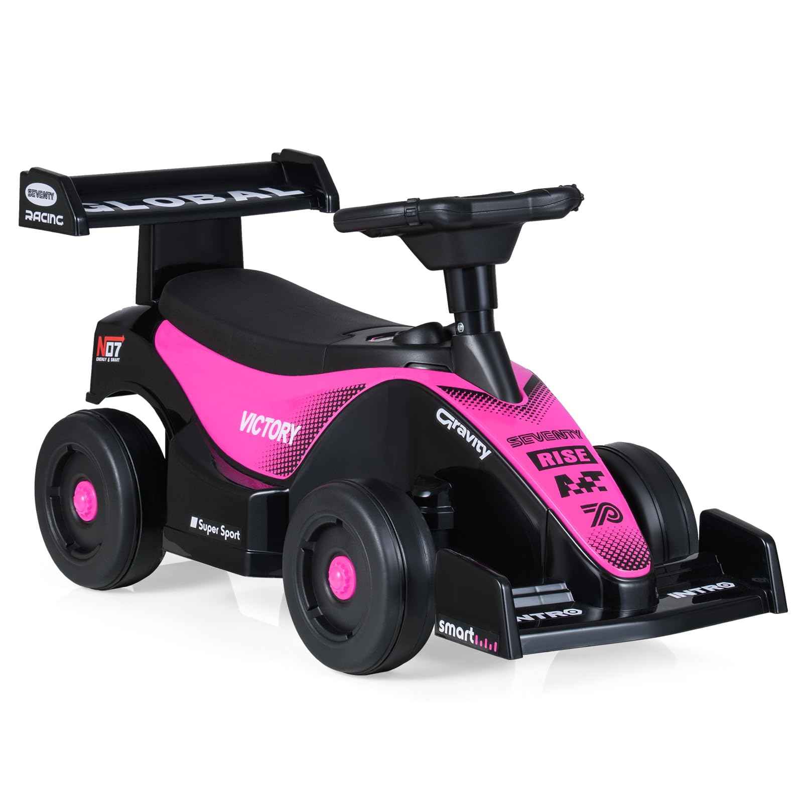 COSTWAY Ride on Car, Toddler Foot to Floor Sliding Car with 3 Songs, Under-Seat Storage & Anti-Tipping Block, Indoor Outdoor Kids Ride on Toy for Boys Girls 18+ Months (Pink)