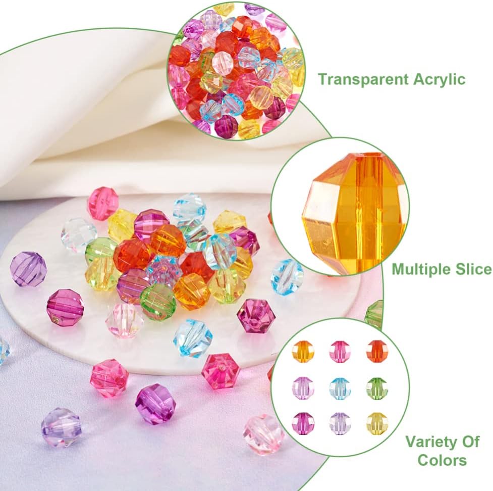 Craftdady 100Pcs Transparent Acrylic Faceted Round Ball Spacer Beads 10mm Random Mixed Colors Plastic Loose Pony Beads for Jewelry Making Hole: 2mm - Image 3