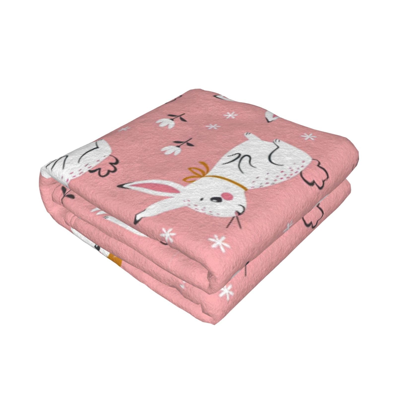 Manta grande de franela suave y acogedora de 80 x 60 pulgadas, bonito estampado de conejo blanco, ligera y cálida para cama, sofá, sofá y viajes