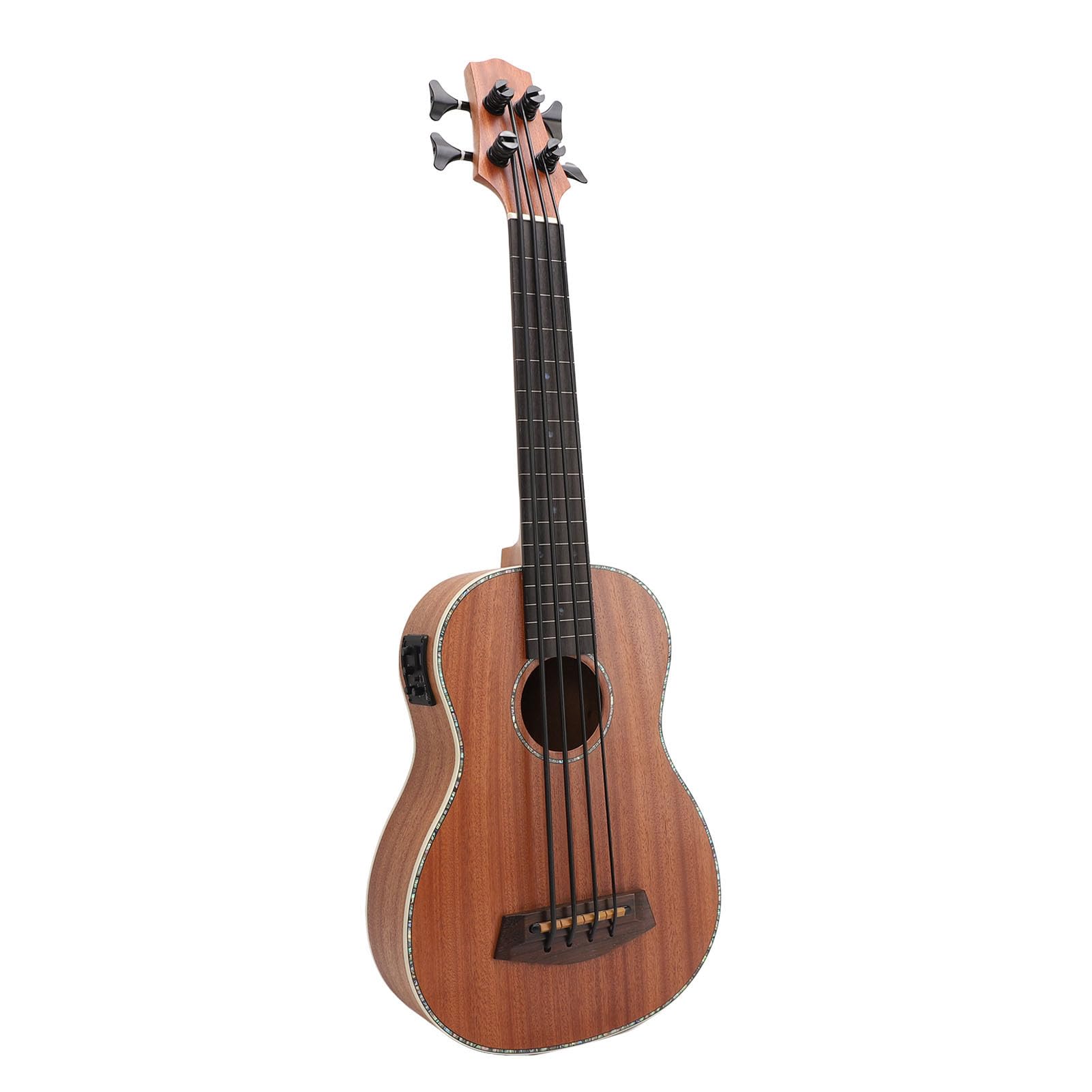 Basso Acustico Ukulele a 4 Corde in Legno a 16 Tasti con Sintonizzatore Pressofuso Nero Ed Equalizzatore per Concerti Musicali