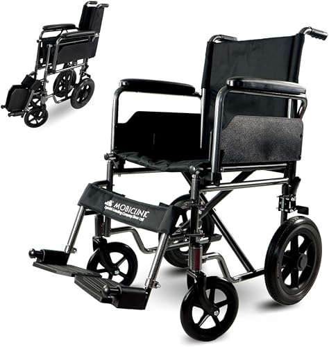 Mobiclinic®, Silla de ruedas, S230, Plegable y ligera, Asiento 40 cm, Reposapiés abatibles extraíbles, Reposabrazos acolchados, Pequeñas, Freno estacionamiento pie