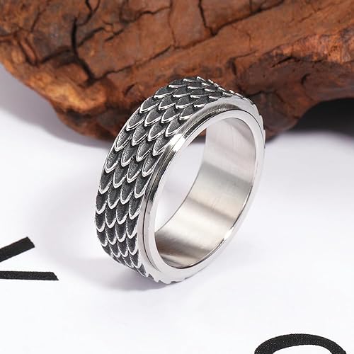 Miniatura 9 de LYTTMAB Anillo de ansiedad para hombre, de acero inoxidable, escamas de serpiente, anillos giratorios, anillo giratorio para ansiedad, anillo negro