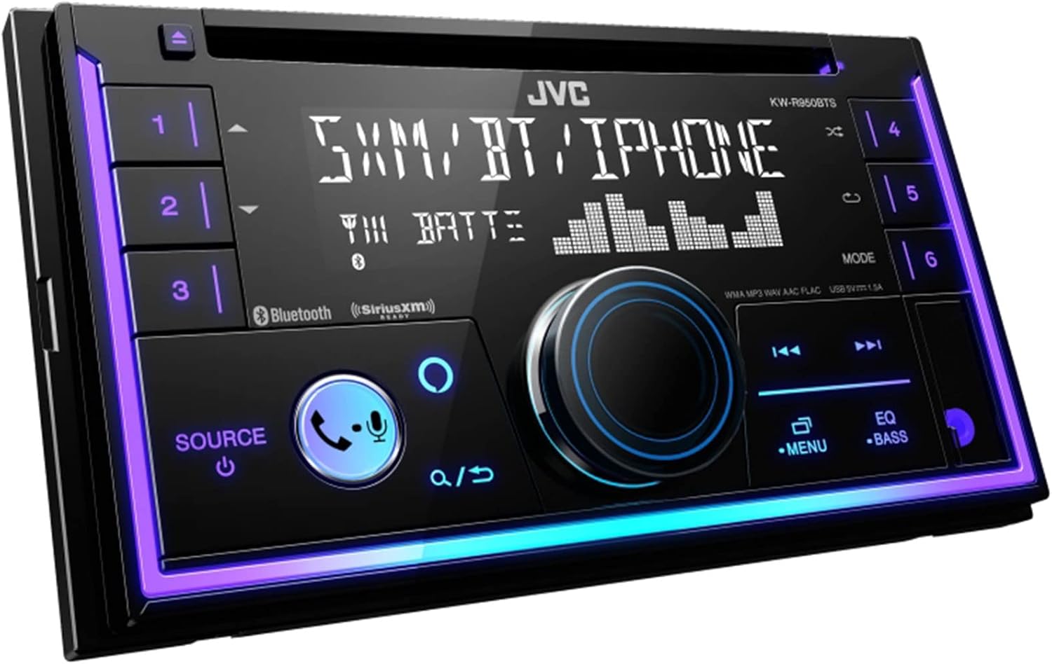 JVC KW-R950BTS Double-DIN Bluetooth USB/AUX CD Player AM/FM Radio Stereo Receiver, 2X 6.75 300W Max 2-Way Coaxial Speakers, 2X 6.5 300W Max 2-Way Coaxial Speakers, 50 Feet 16 Gauge Speaker Wire