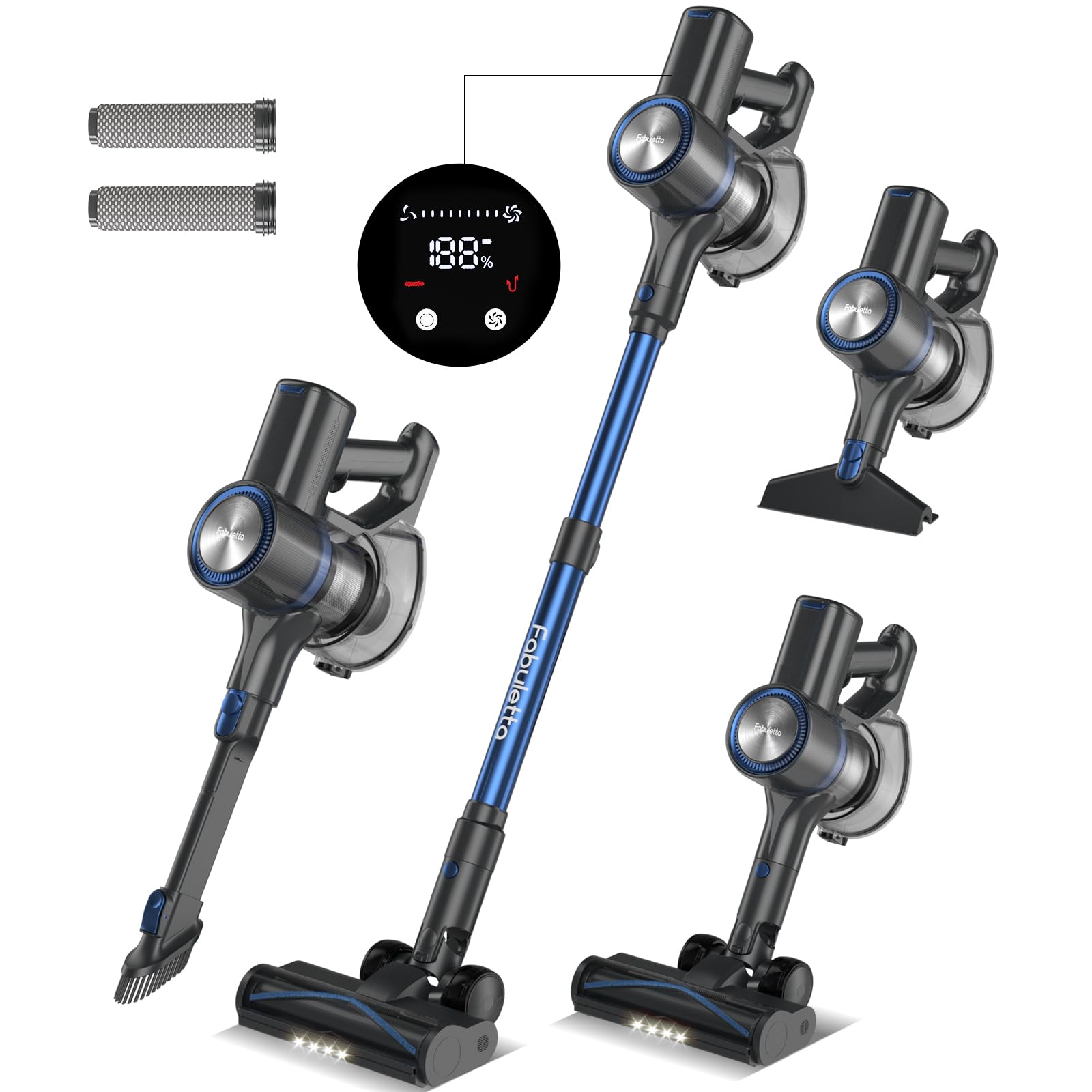 FABULETTA Cordless Vacuum Cleaner, 29Kpa Powerful Suction Up to 50 Min Runtime, 8 in 1 Lightweight Stick Vacuum Cleaner with Brushless Motor, Great for Pet Hair & Hard Floor (Blue and Gray)