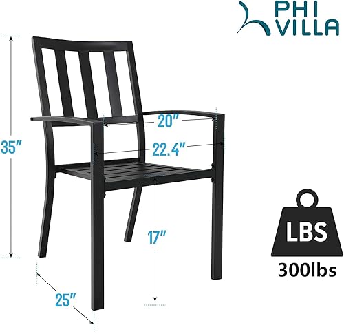 Miniatura 3 de PHI VILLA Outdoor Metal Chairs Set of 2, Black Stackable Wrought Iron Outside Dining Chairs, All Weather Heavy-Duty Seating Furniture for Patio,