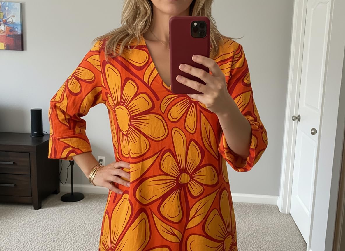 Women's Red Boho Floral Maxi Dresses V Neck Loose Fit Long Sleeve Cover Up Casual Oversized Dress for Fall/Spring - Image 5