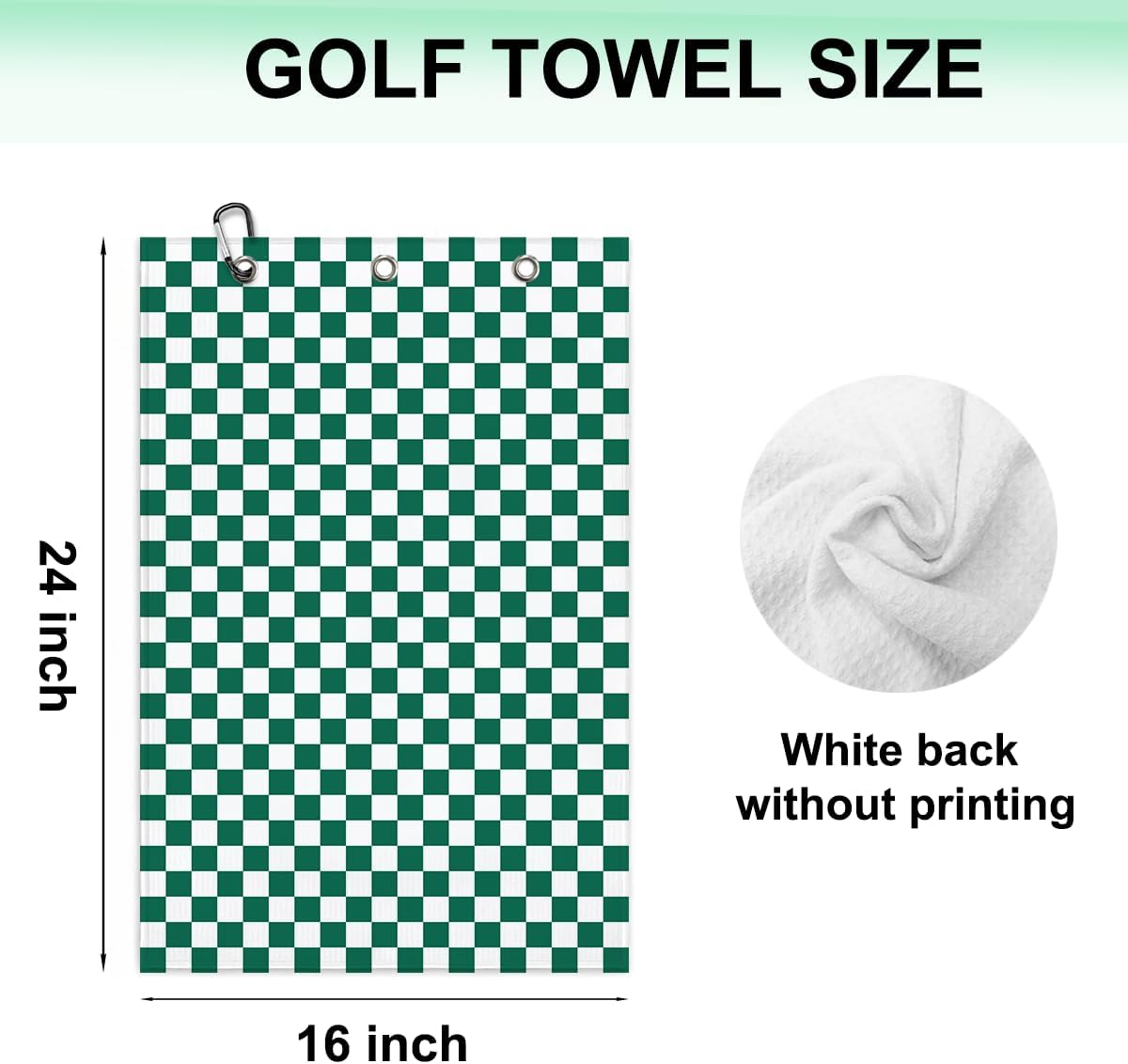 Microfiber Golf Towel with Clip Green & White Checkered Golf Club Towel image 2