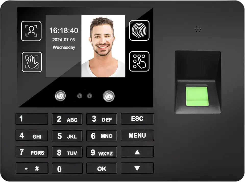 Relógio de ponto - 3000 relógios de ponto com capacidade de impressão digital para funcionários de pequenas empresas com recursos faciais, impressões de palma e senhas (Versão padrão)