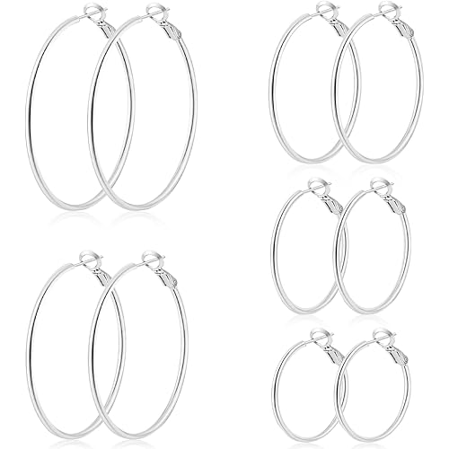 5 Pairs Silver Hoop Earrings for Women, 30/40/50/60/70 mm Hypoallergenic Hoop Earrings, Lightweight Dangle Set Stainless Steel Earrings