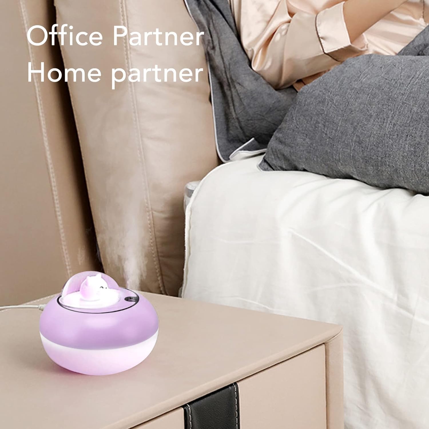 per Uso Domestico Mini umidificatore da Tavolo Portatile Silenzioso Porta Felicità Scultura di Gatto Carino USB Plug-in for casa (Viola)