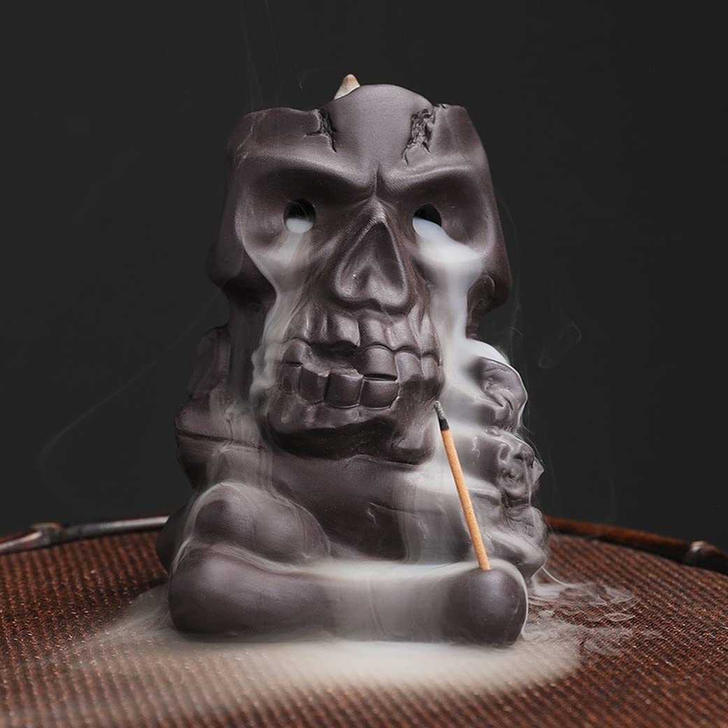 Porte-encens cascade crâne en sable violet sculpté main style européen