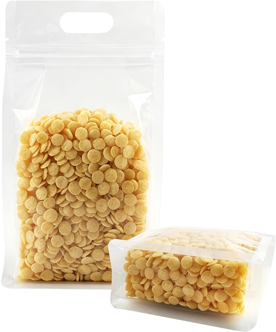 100 Pack Resealable Bags, 4.7x8.6 Inch Clear Flat Bottom Stand Up Pouch Bag with Handle, Reusable Zipper Lock Food Storage Bags for Packaging Treat, Candy, Snack, Spices, Herbs & Pet Food