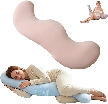 Pea Pod Body Pillow for Side Sleepers, S-Shaped Cooling Full Body Pillow, Long Bolster Hug Pillow for Hip, Knee, Back & Leg Support, Washable Cover Pink,31.5 inches