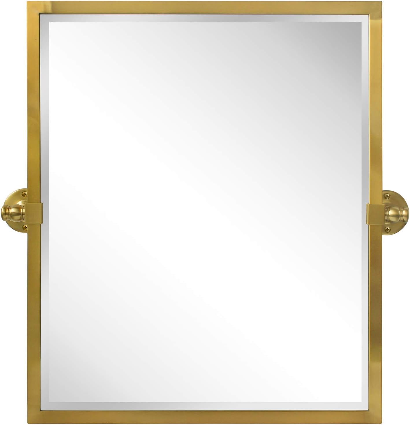 Brushed Gold Metal Framed Pivot Rectangle Bathroom Mirror Tilting Beveled Vanity Mirrors for Wall, Overall 23.9 x 24 inches (Mirrror 20 x 24 inches)