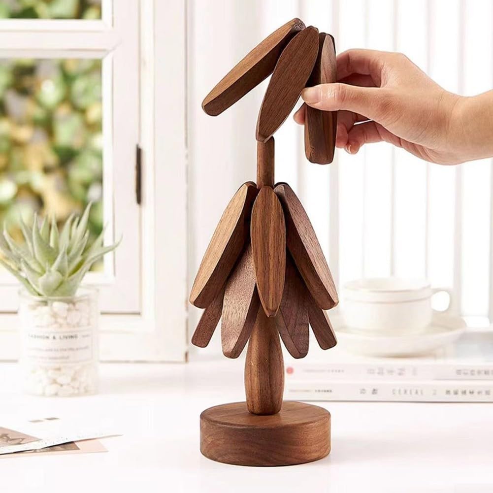 Set De 4 Dessous De Plat En Bois Forme Arbre - Support Inclut, Isolation Thermique