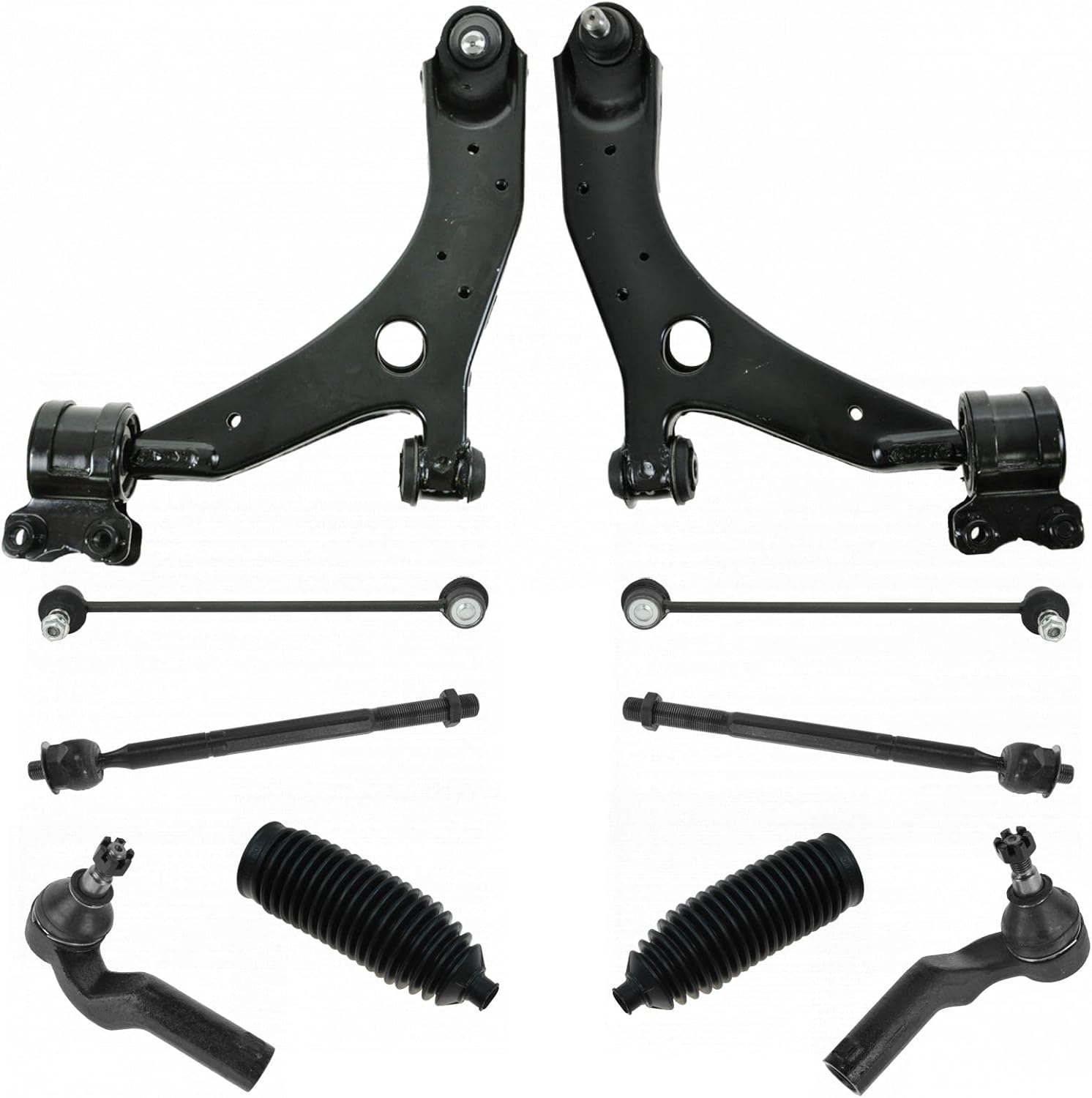 TRQ Front Steering & Suspension Kit Control Arm with Ball Joint Steering Rack & Pinion Bellow Sway Bar Stabilizer Link Tie Rod Compatible with 2004-2009 Mazda 3 2006-2015 5