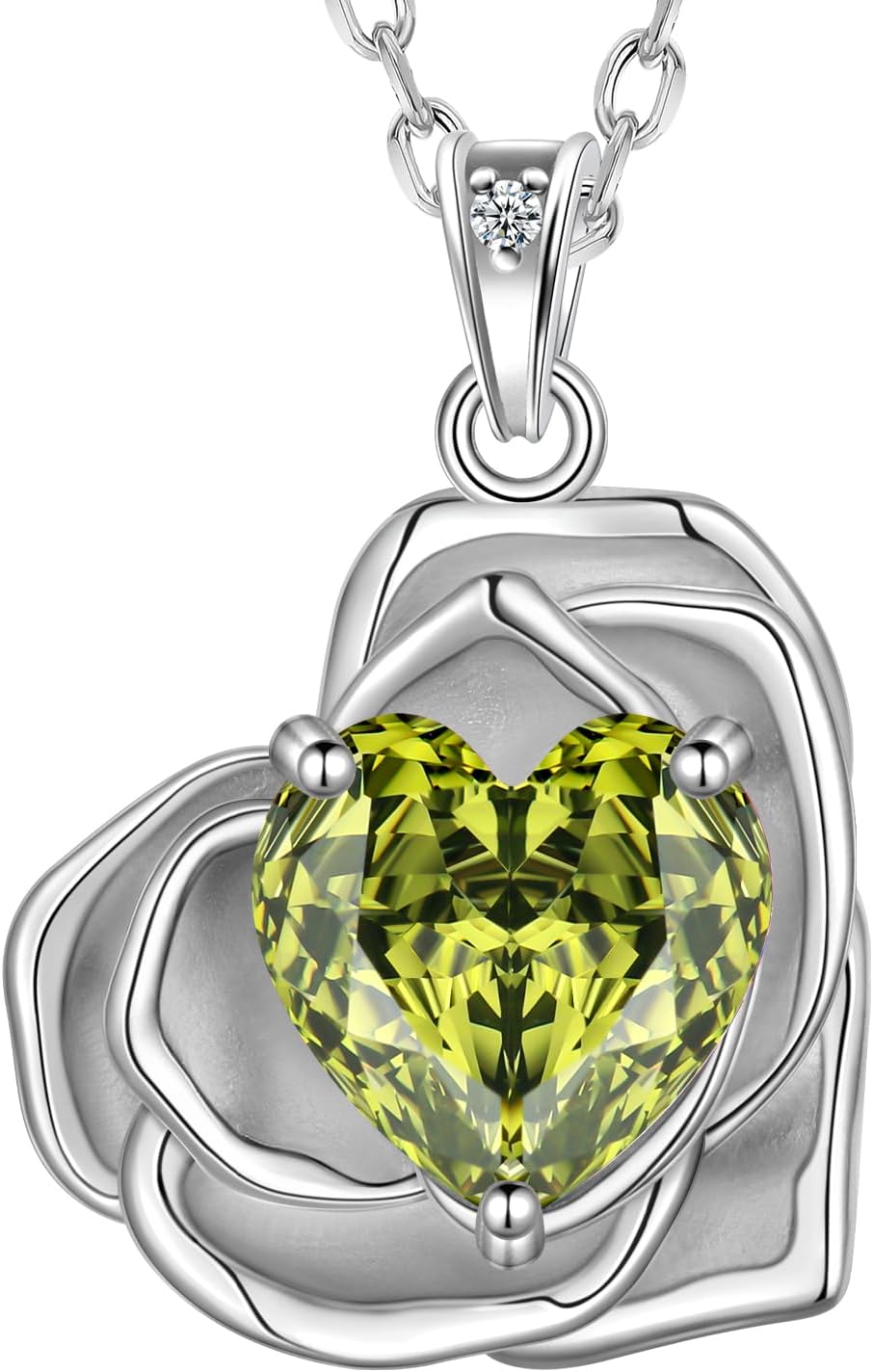 Aurora Tears Birthstone Rose Heart Pendant Necklace - 925 Sterling Silver Rose Cut Cubic Zirconia Love Necklace Anniversary Birthday Jewelry Gift for Women Wife Mom Daughter