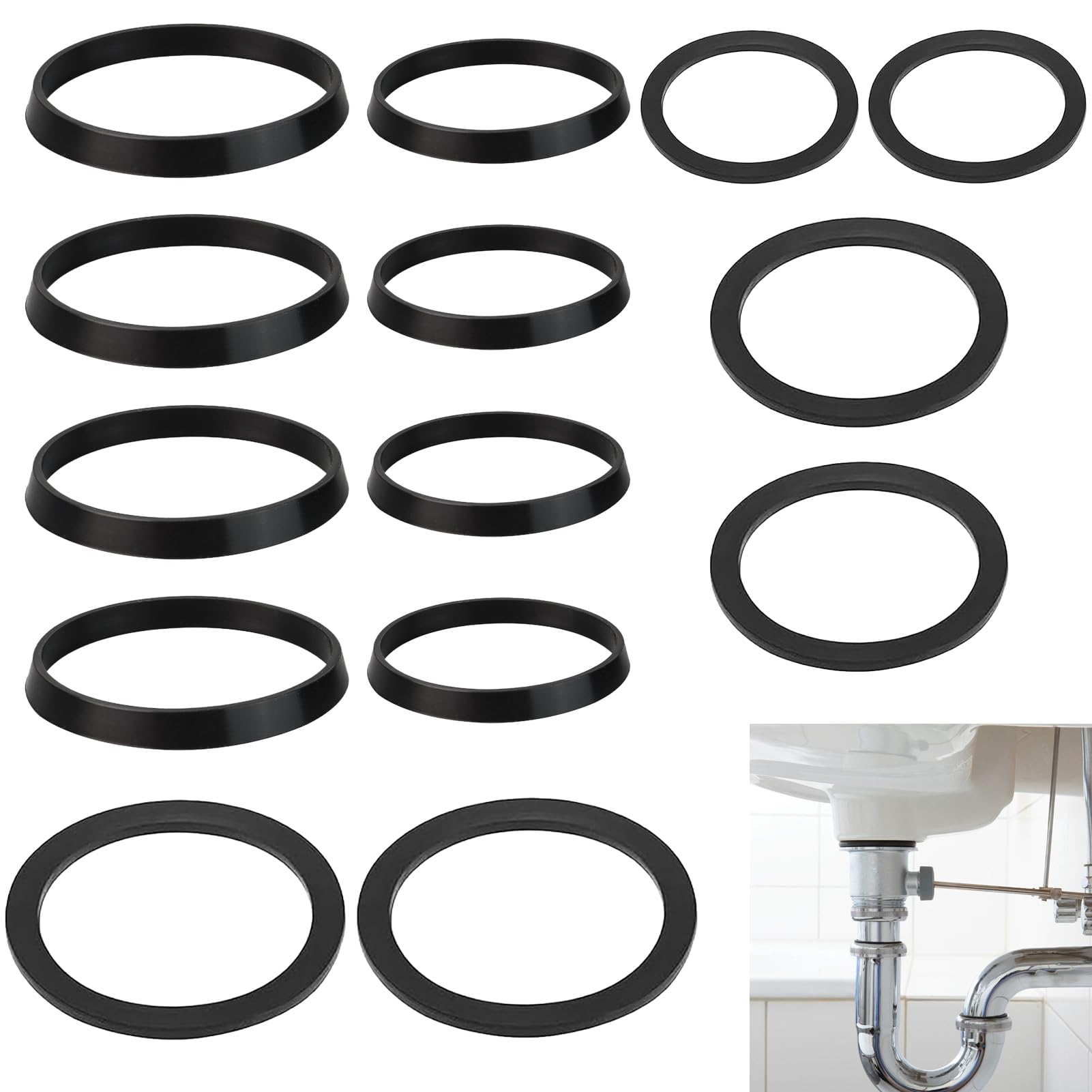 12-częściowy | uszczelka odpływu umywalkowego – uszczelniona do 41/4 cala (32 mm) | uszczelnienie do syfonu 41/2 cala (40 mm) do syfonów standardowych | syfon do butelek i designerskich | 2 x klinowe