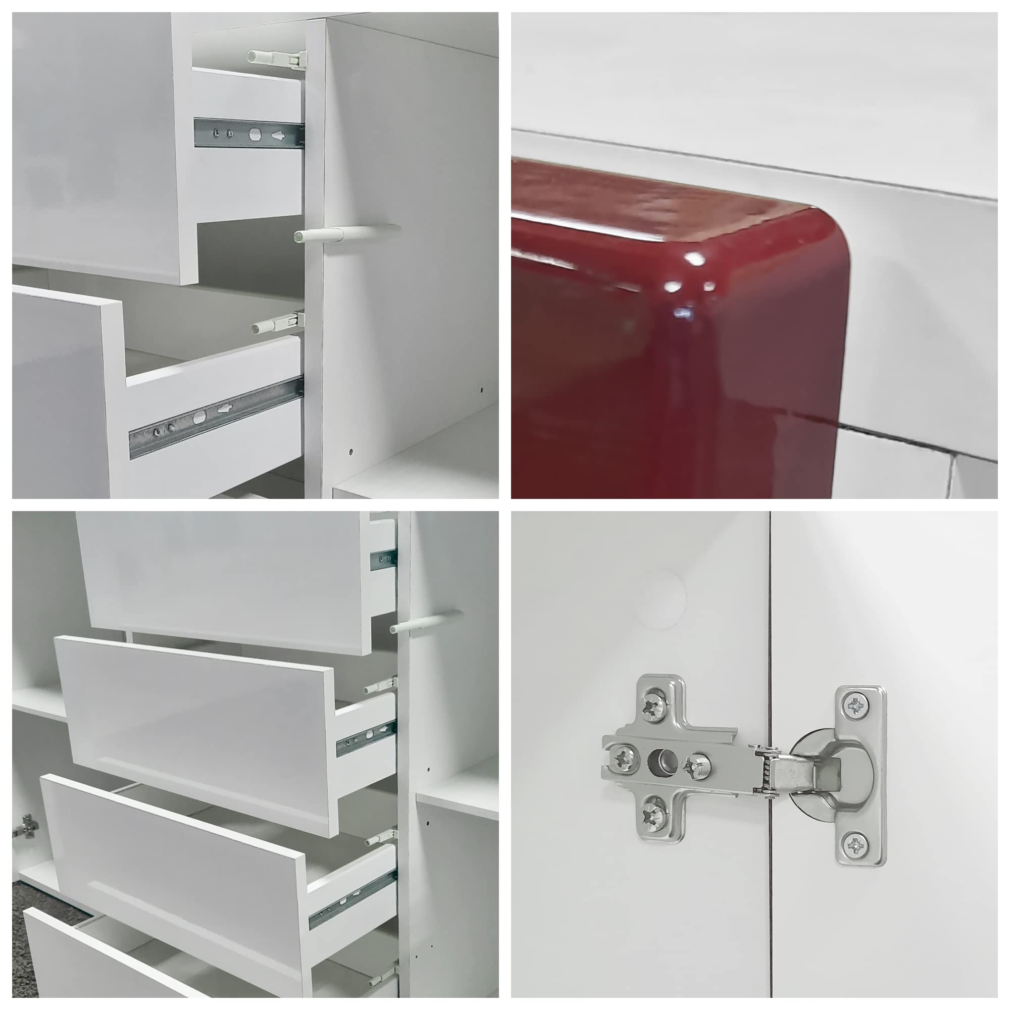Vladon Buffet Rova, Commode avec 4 Portes et 4 tiroirs, Blanc Mat/Blanc Haute Brillance (166 x 72 x 35 cm)