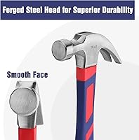 Vista 3 de WORKPRO Martillo de garra de 16 onzas con mango de fibra de vidrio, martillo de uso general con cabeza de acero endurecido forjado