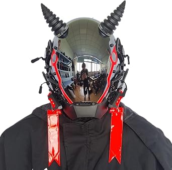 KYEDAY Punk Mask for Men, Ox horn LED Mask,Futuristic Punk Techwear, Cosplay Halloween Fit Party Music Festival Accessories
