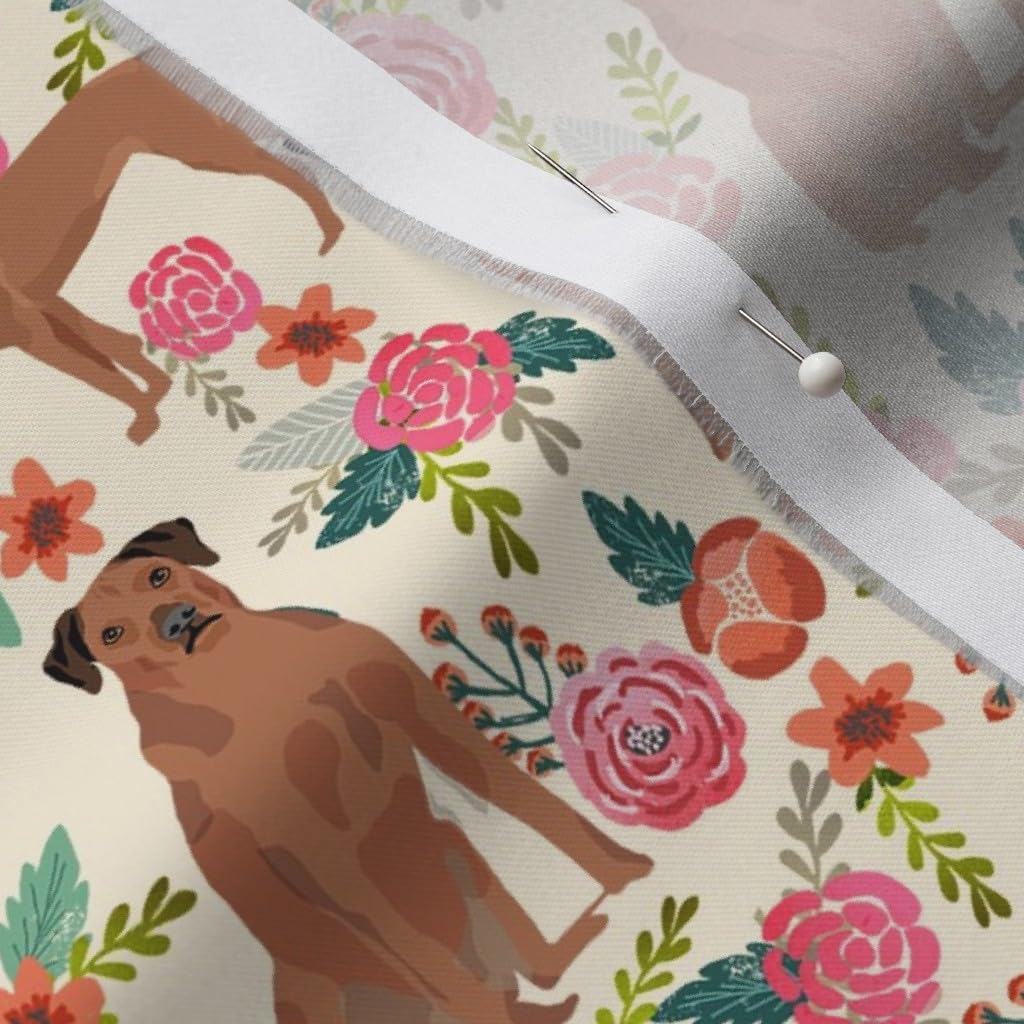 Spoonflower Fabric - Rhodesian Ridgeback Floral Dogs Breeds Beige Pet Pets Florals Portrait Printed on Organic Cotton Sateen Fabric by The Yard - Sewing Quilting Apparel Home Decor