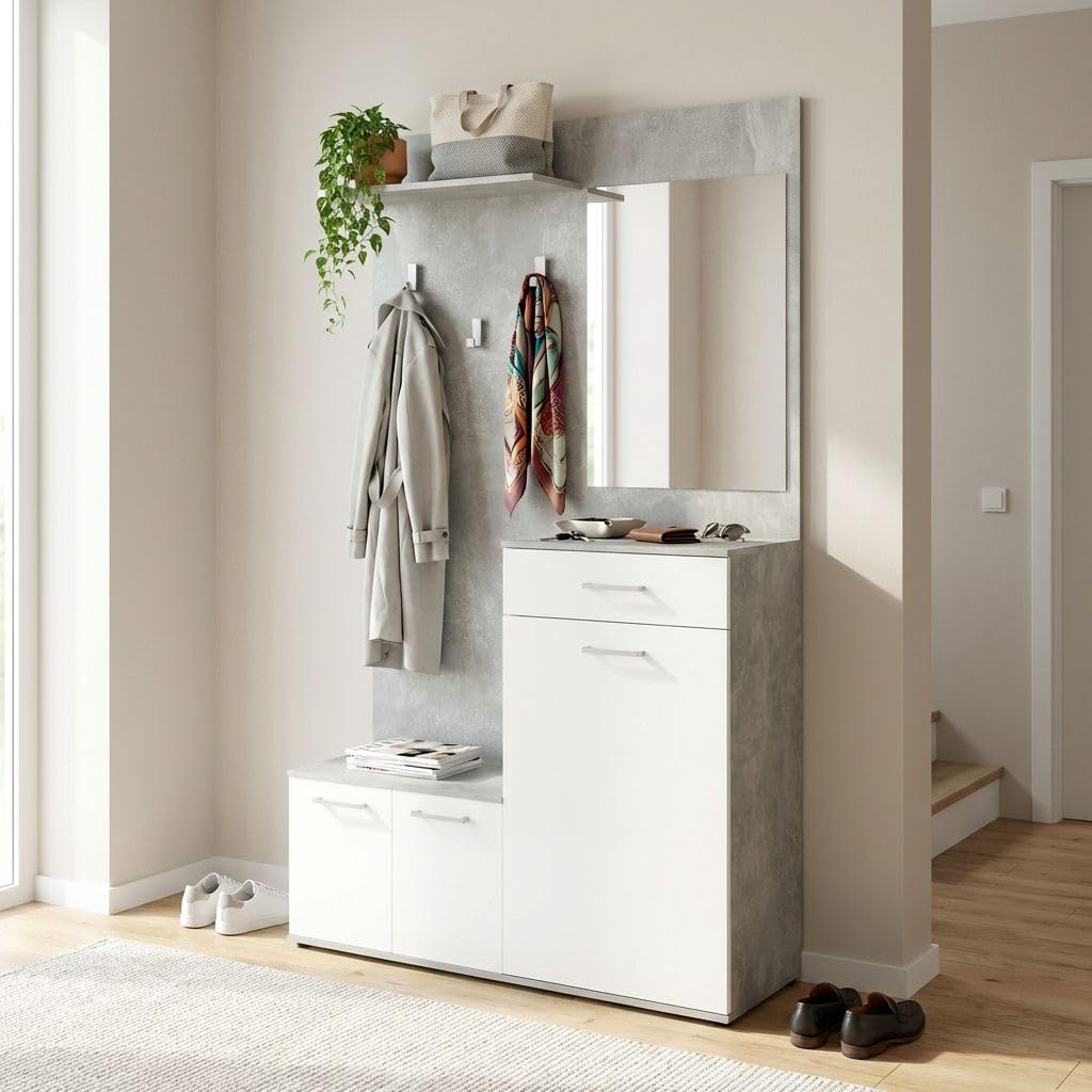 milani home Mobile Ingresso di Design Moderno con Appendiabiti Specchio e scarpiera