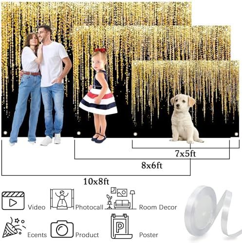 Fondo de Celebración Oro y Negro 10x6 ft Brillo y Glitter para Fotos miniatura 5