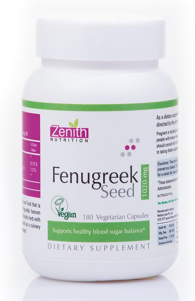 Zenith Nutrition Fenugreek Seed 1020mg - 120 Veg Capsules | 2 servings | Lab tested