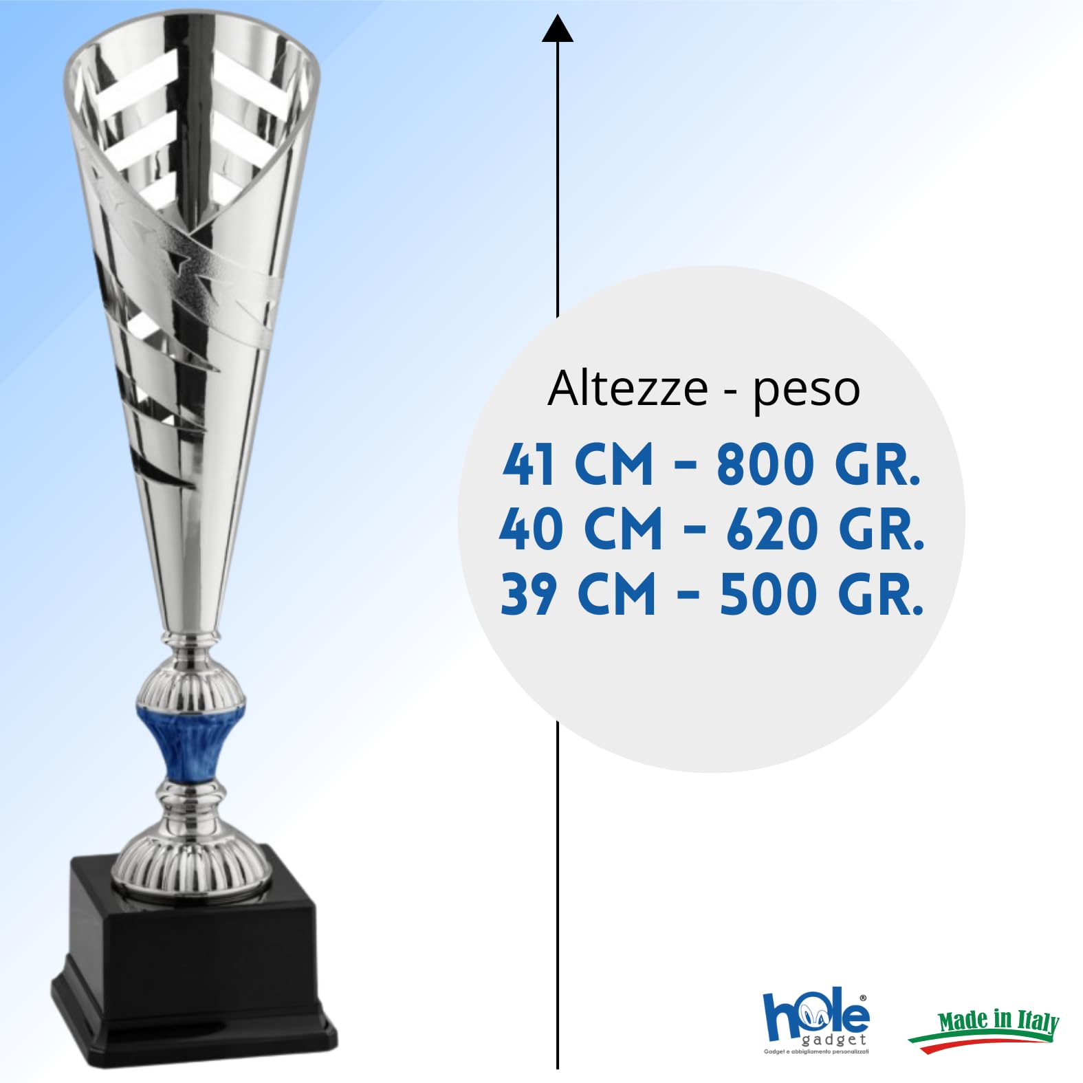 Coppa Trofeo Personalizzabile 41, 40, 39 cm Singolo o Tris per Tutti Gli Sport, Calcio, Calcettto, Tennis, Basket, Padel, Fantacalcio, Concorsi, Premiazioni cod 12.911