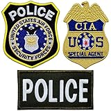 Qduoduo 3-Pack United States Police CIA Badge Iron On Sew On Embroidered Patch for Jackets Backpacks Jeans and Clothes Applique Emblem Sign Fashion Decal