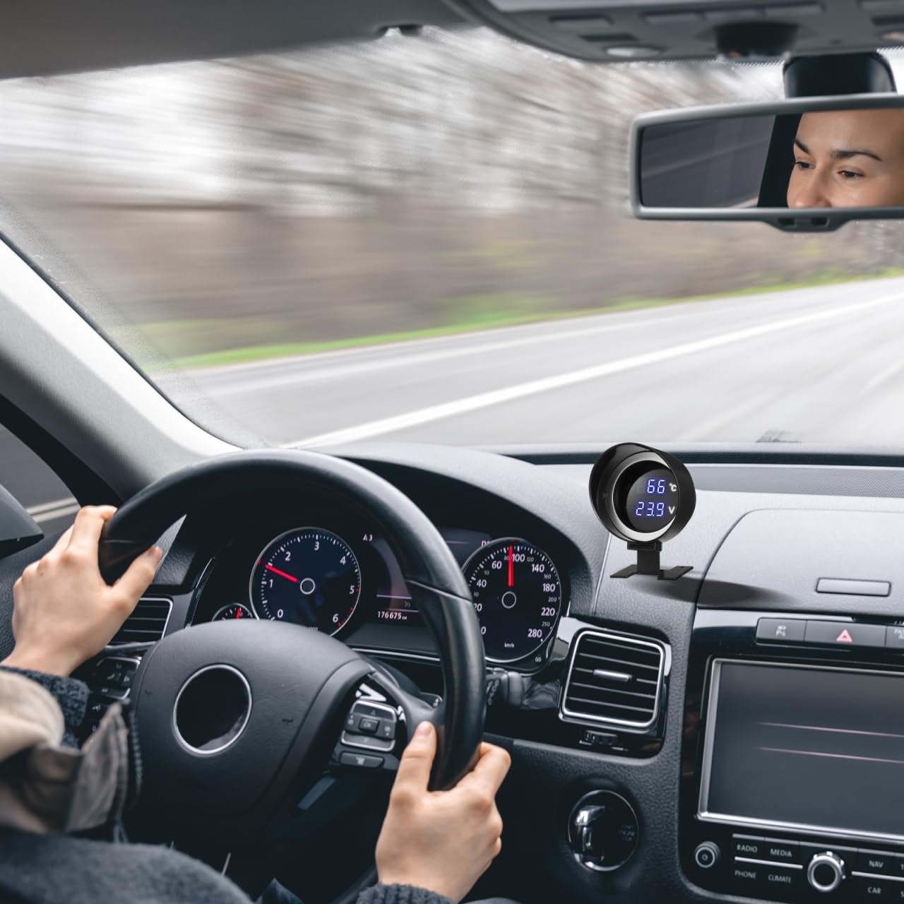 OUNONA Voltmetro di temperatura dell'acqua per auto, camion, moto, display digitale della temperatura con schermo, installazione compatta