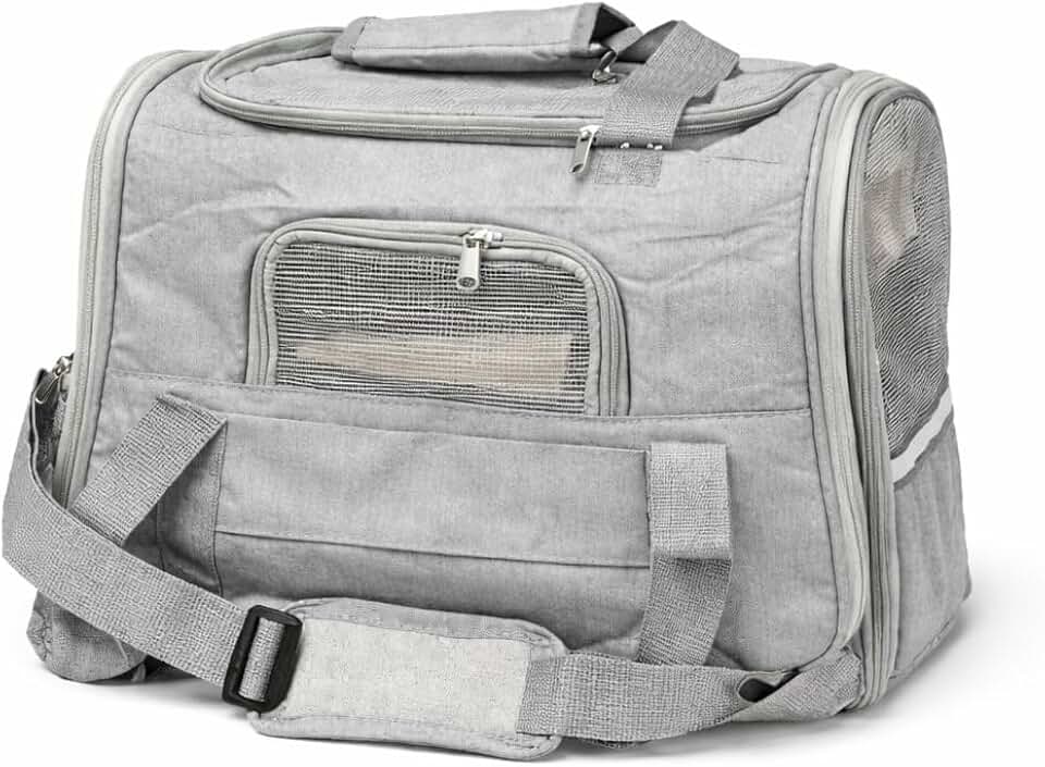 Bolsa De Transporte Premium Para Pets Dobrável Com Ventilação Em Tela – Conforto e Segurança para Cães e Gatos, Alça Reforçada e Design Portátil (Cinza)