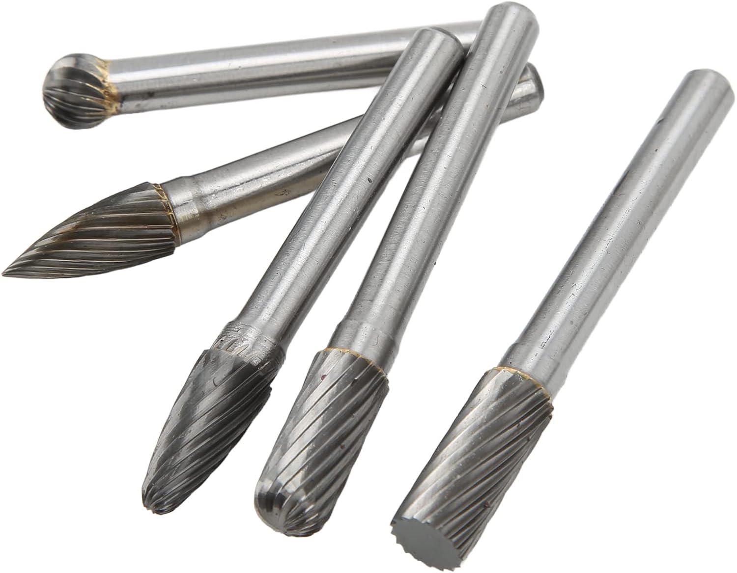 Die Grinder Bit, Single Cut Rotary Rasp File Set, 5Pcs Cutting Burr Set for Polishing Grinding Woodworking Carving, Tungsten Carbide, 6mm 1/4in Shank (ACDFG)