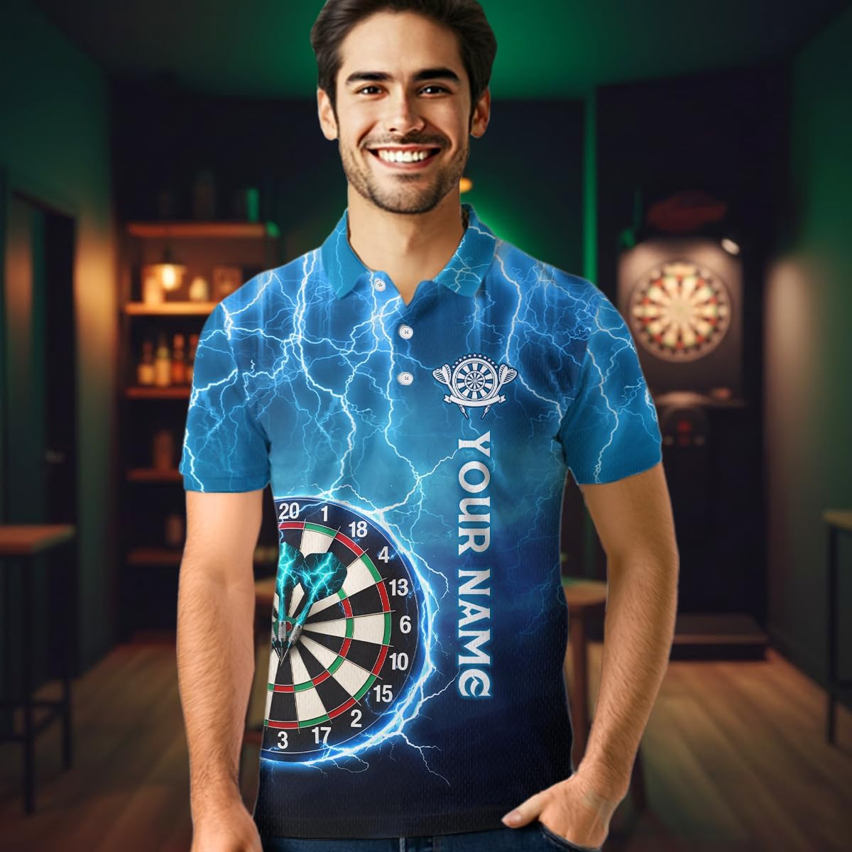 Lightning Thunder Dart Shirt for Men Women Team Dart Shirts Custom Blue Dart Jersey Dartboard Shirt Polo & Quarter-Zip Shirt