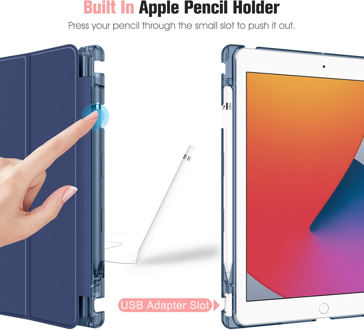 Fintie Case with Pencil Holder for iPad 9th / 8th / 7th Generation (2021/2020/2019) 10.2 Inch - Slim Shell Hard Case with Translucent Frosted Stand Back Cover, Auto Sleep/Wake, Blooming Hibiscus