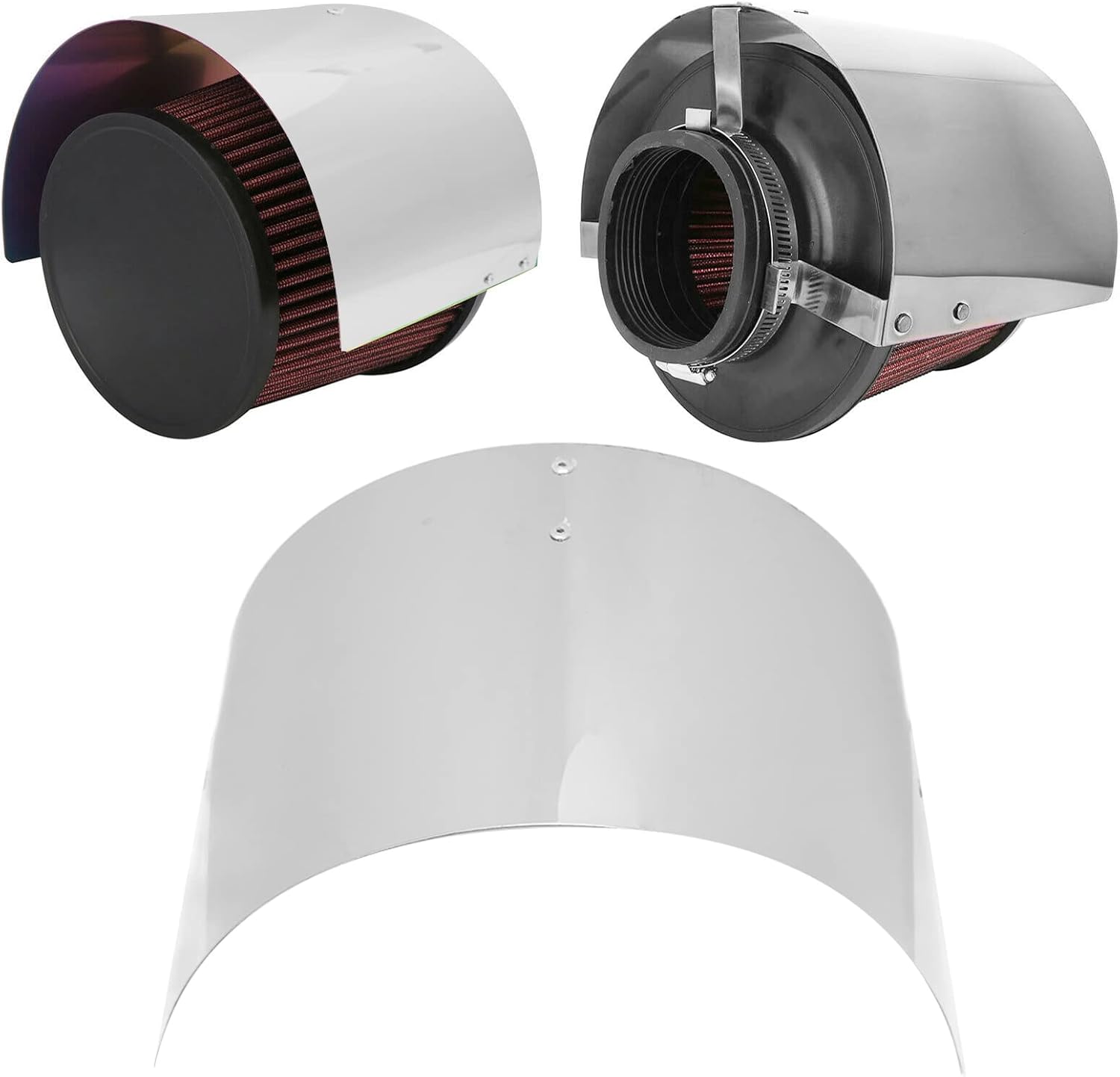 8.27x5.51x4.13in Air Intake Filter Cover Stainless Steel Heat Sheild Cover with Fixed Bracket Cone Air Filter Heat Shield Wrap for 2.5-3.5in Diameter Conical or Cylindrical Air Intakes(Silver)